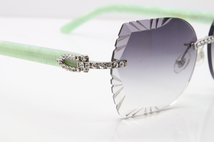 Cartier Rimless T8200762 Big Diamond Marble Green Aztec Arms Sunglasses In Gold Gray Lens