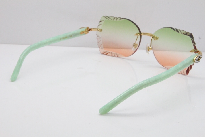 Cartier Rimless T8200762 Big Diamond Marble Green Aztec Arms Sunglasses In Gold Green Brown Lens