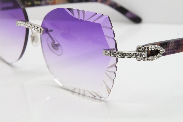 Cartier Rimless T8200762 Big Diamond Purple Aztec Arms Sunglasses In Gold Purple Lens