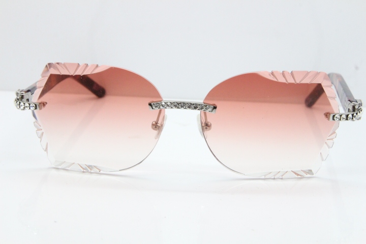 Cartier Rimless T8200762 Big Diamond Purple Aztec Arms Sunglasses In Gold Pink Lens