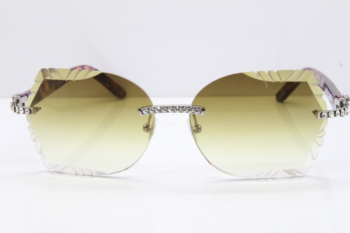 Cartier Rimless T8200762 Big Diamond Purple Aztec Arms Sunglasses In Gold Brown Lens