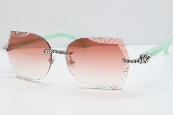 Cartier Rimless T8200762 Big Diamond Marble Green Aztec Arms Sunglasses In Gold Pink Lens