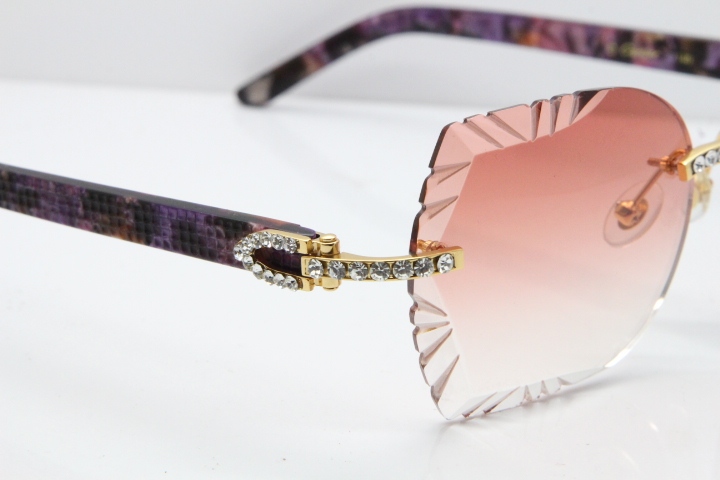 Cartier Rimless T8200762 Big Diamond Purple Aztec Arms Sunglasses In Gold Pink Lens