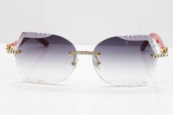 Cartier Rimless T8200762 Big Diamond Red Aztec Arms Sunglasses In Gold Gray Lens