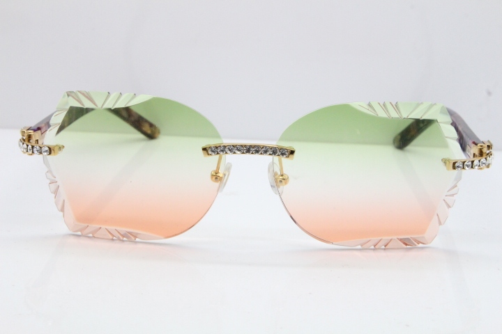 Cartier Rimless T8200762 Big Diamond Purple Aztec Arms Sunglasses In Gold Green Brown Lens