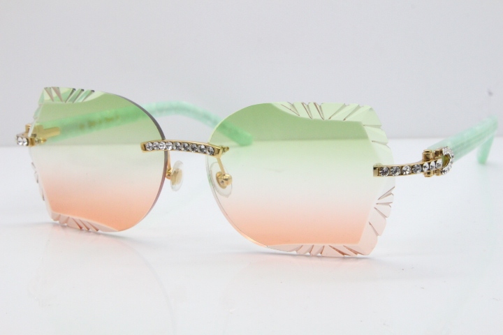 Cartier Rimless T8200762 Big Diamond Marble Green Aztec Arms Sunglasses In Gold Green Brown Lens