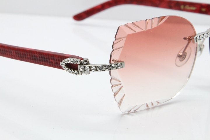 Cartier Rimless T8200762 Big Diamond Marble Red Aztec Arms Sunglasses In Gold Pink Lens