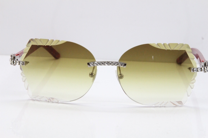 Cartier Rimless T8200762 Big Diamond Marble Red Aztec Arms Sunglasses In Gold Brown Lens