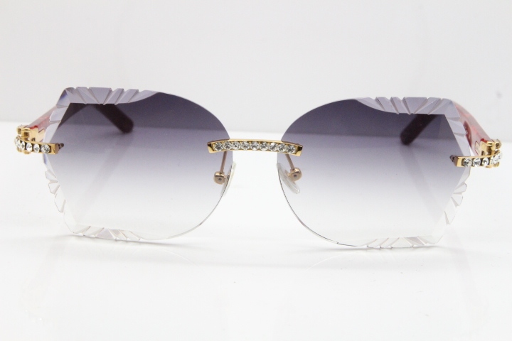 Cartier Rimless T8200762 Big Diamond Marble Red Aztec Arms Sunglasses In Gold Gray Lens