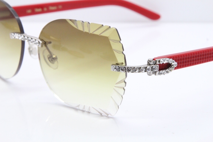 Cartier Rimless T8200762 Big Diamond Red Aztec Arms Sunglasses In Gold Brown Lens