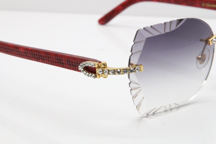Cartier Rimless T8200762 Big Diamond Marble Red Aztec Arms Sunglasses In Gold Gray Lens