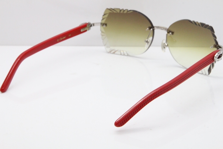 Cartier Rimless T8200762 Big Diamond Red Aztec Arms Sunglasses In Gold Brown Lens