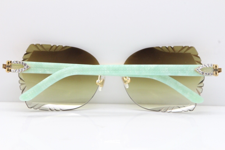 Cartier Rimless T8200762 Big Diamond Marble Green Aztec Arms Sunglasses In Gold Pink Lens