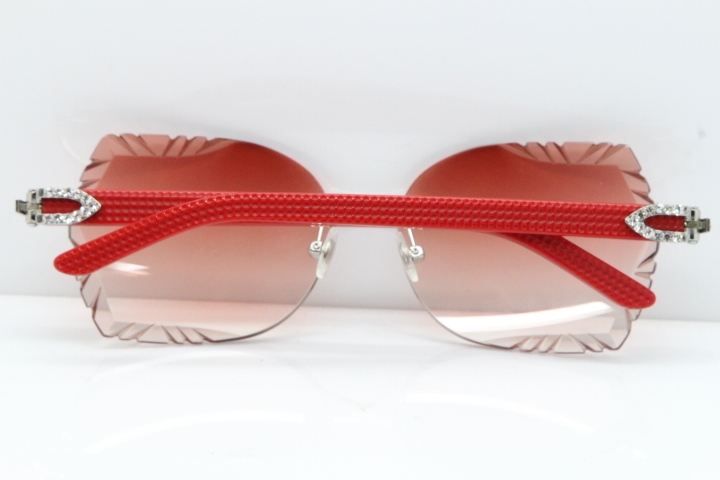 Cartier Rimless T8200762 Big Diamond Red Aztec Arms Sunglasses In Gold Pink Lens