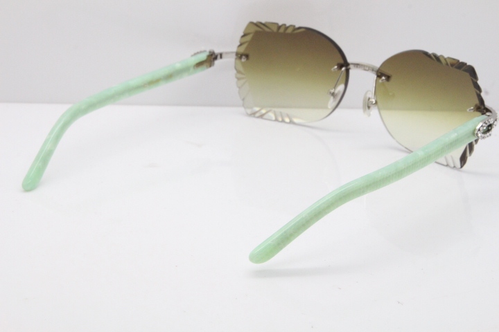 Cartier Rimless T8200762 Big Diamond Marble Green Aztec Arms Sunglasses In Gold Pink Lens