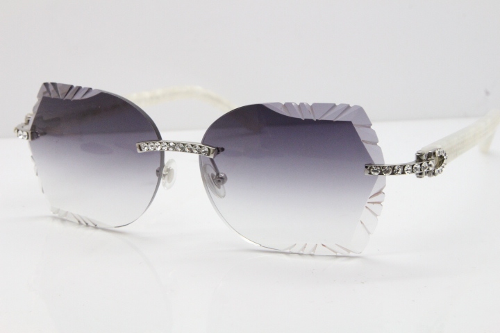 Cartier Rimless T8200762 Big Diamond Marble White Aztec Arms Sunglasses In Gold Gray Lens