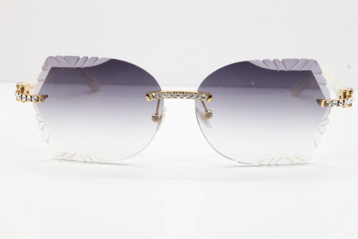 Cartier Rimless T8200762 Big Diamond Marble White Aztec Arms Sunglasses In Gold Gray Lens