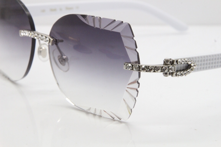 Cartier Rimless T8200762 Big Diamond White Aztec Arms Sunglasses In Gold Gray Lens