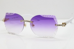 Cartier Rimless T8200762 Big Diamond White Aztec Arms Sunglasses In Gold Purple Lens