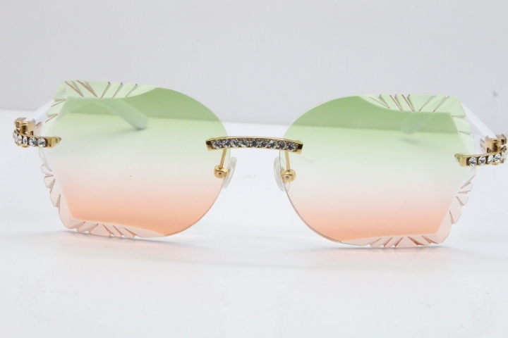 Cartier Rimless T8200762 Big Diamond White Aztec Arms Sunglasses In Gold Green Brown Lens