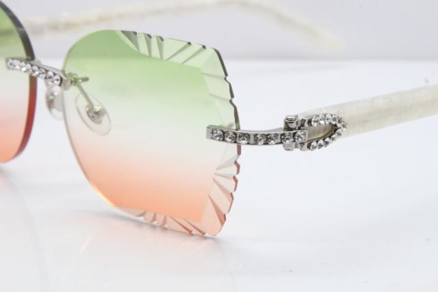 Cartier Rimless T8200762 Big Diamond Marble White Aztec Arms Sunglasses In Gold Green Brown Lens 