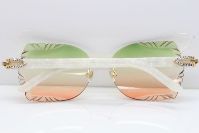 Cartier Rimless T8200762 Big Diamond Marble White Aztec Arms Sunglasses In Gold Green Brown Lens 