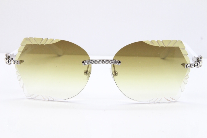 Cartier Rimless T8200762 Big Diamond White Aztec Arms Sunglasses In Gold Brown Lens