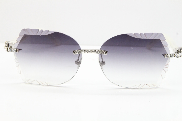 Cartier Rimless T8200762 Big Diamond Marble White Aztec Arms Sunglasses In Gold Gray Lens