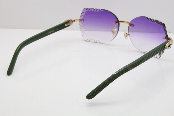 Cartier Rimless T8200762 Big Diamond Green Aztec Arms Sunglasses In Gold Purple Lens