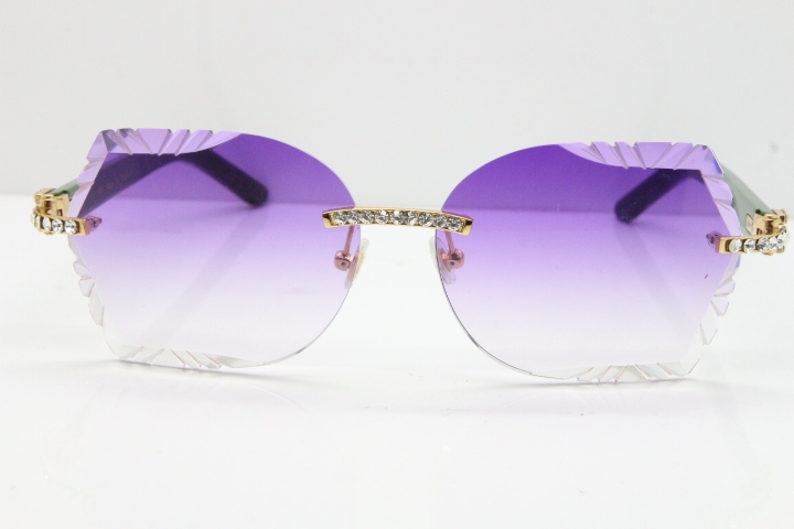 Cartier Rimless T8200762 Big Diamond Green Aztec Arms Sunglasses In Gold Purple Lens