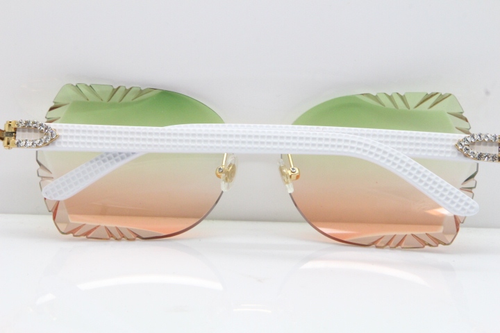 Cartier Rimless T8200762 Big Diamond White Aztec Arms Sunglasses In Gold Green Brown Lens