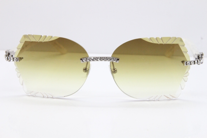 Cartier Rimless T8200762 Big Diamond Marble White Aztec Arms Sunglasses In Gold Brown Lens