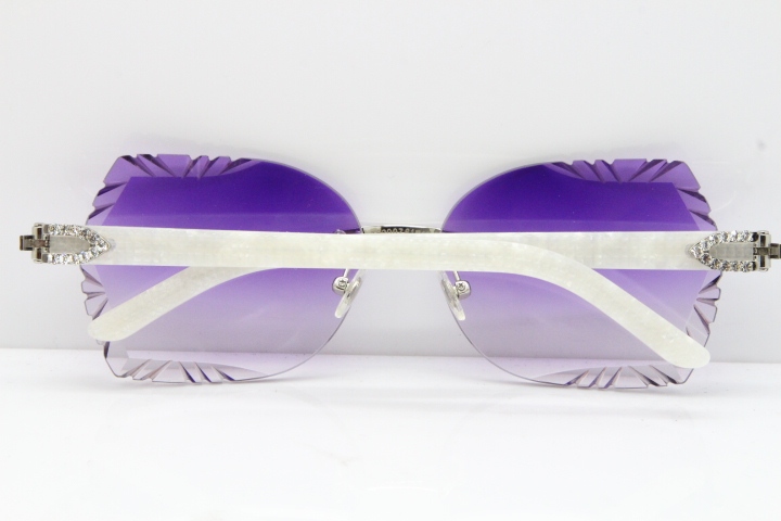 Cartier Rimless T8200762 Big Diamond Marble White Aztec Arms Sunglasses In Gold Purple Lens