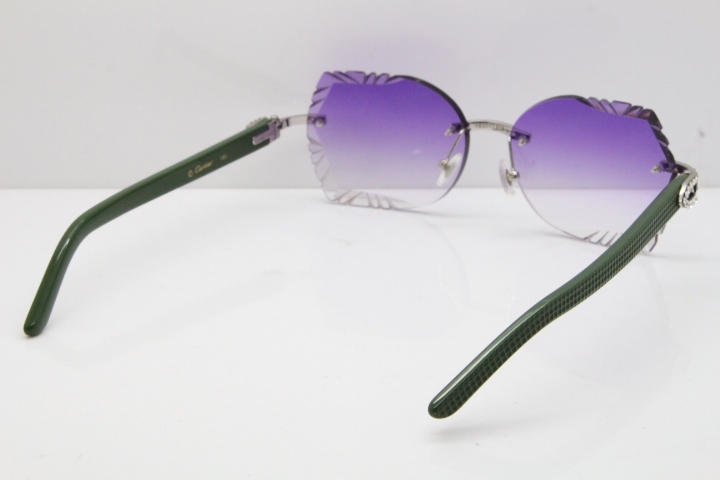 Cartier Rimless T8200762 Big Diamond Green Aztec Arms Sunglasses In Gold Purple Lens