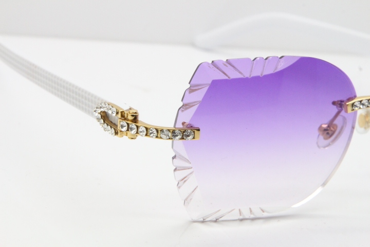 Cartier Rimless T8200762 Big Diamond White Aztec Arms Sunglasses In Gold Purple Lens