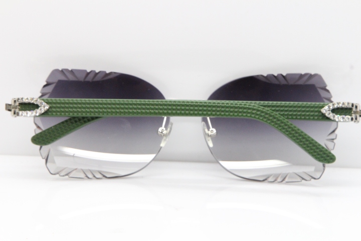 Cartier Rimless T8200762 Big Diamond Green Aztec Arms Sunglasses In Gold Gray Lens