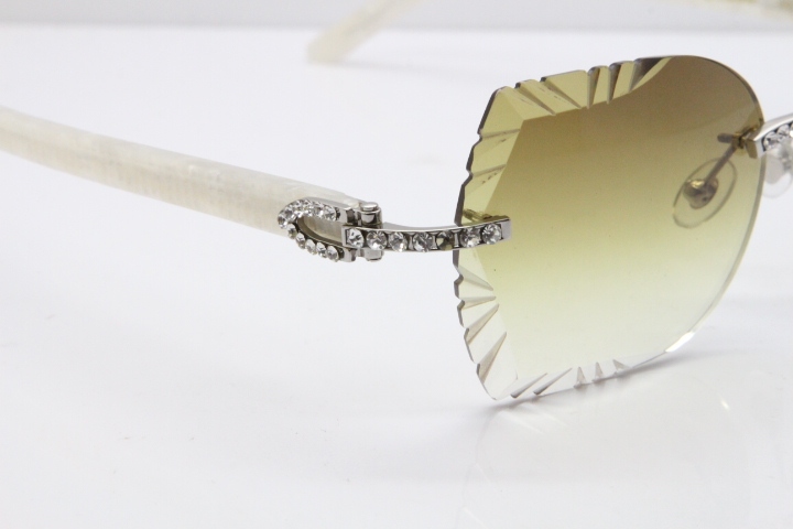 Cartier Rimless T8200762 Big Diamond Marble White Aztec Arms Sunglasses In Gold Brown Lens