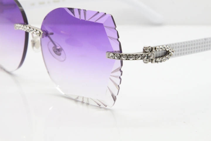 Cartier Rimless T8200762 Big Diamond White Aztec Arms Sunglasses In Gold Purple Lens