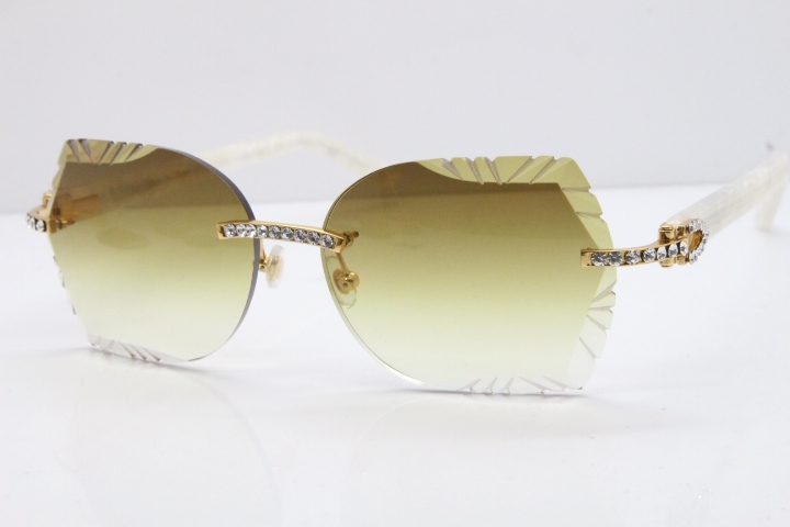 Cartier Rimless T8200762 Big Diamond Marble White Aztec Arms Sunglasses In Gold Brown Lens