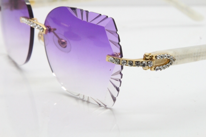 Cartier Rimless T8200762 Big Diamond Marble White Aztec Arms Sunglasses In Gold Purple Lens