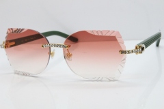 Cartier Rimless T8200762 Big Diamond Green Aztec Arms Sunglasses In Gold Red Lens