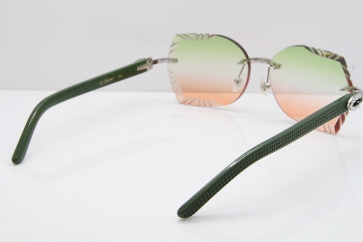 Cartier Rimless T8200762 Big Diamond Green Aztec Arms Sunglasses In Gold Green Brown Lens