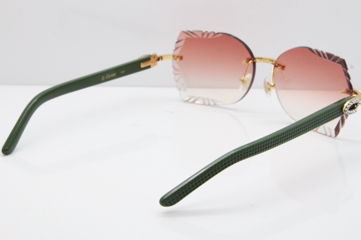Cartier Rimless T8200762 Big Diamond Green Aztec Arms Sunglasses In Gold Red Lens