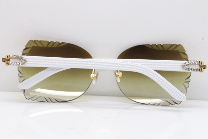 Cartier Rimless T8200762 Big Diamond White Aztec Arms Sunglasses In Gold Brown Lens