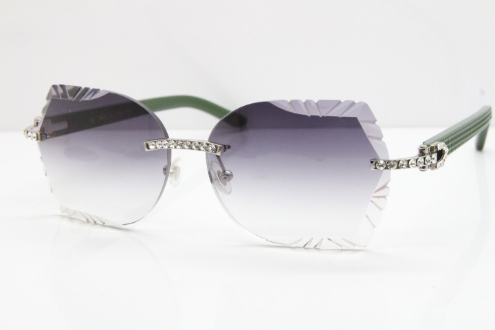Cartier Rimless T8200762 Big Diamond Green Aztec Arms Sunglasses In Gold Gray Lens