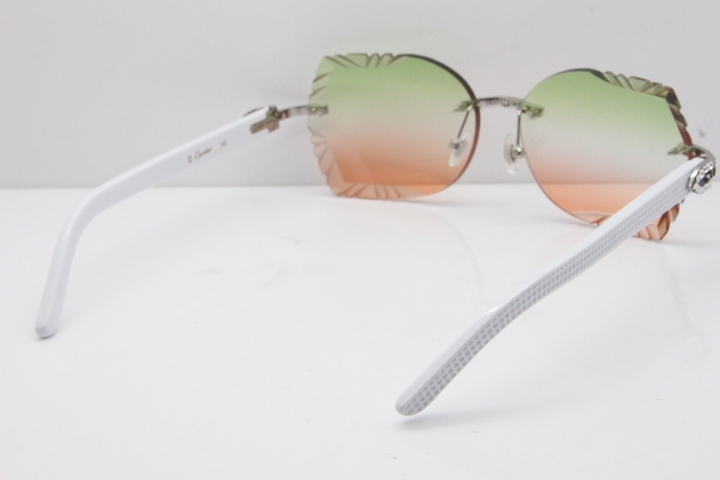 Cartier Rimless T8200762 Big Diamond White Aztec Arms Sunglasses In Gold Green Brown Lens