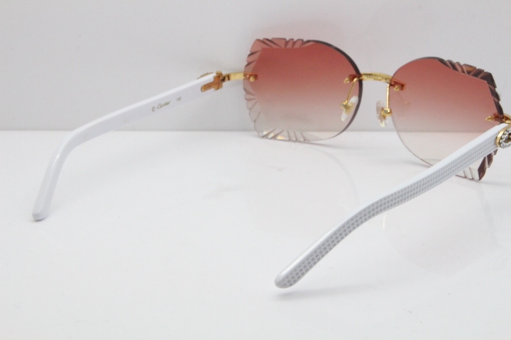 Cartier Rimless T8200762 Big Diamond White Aztec Arms Sunglasses In Gold Red Lens