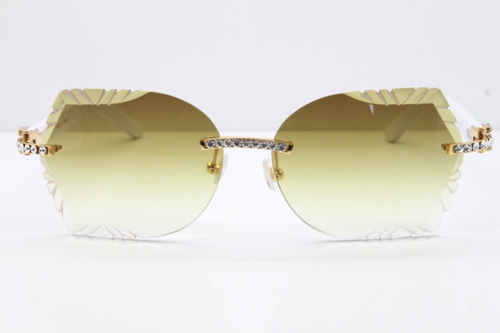 Cartier Rimless T8200762 Big Diamond White Aztec Arms Sunglasses In Gold Brown Lens