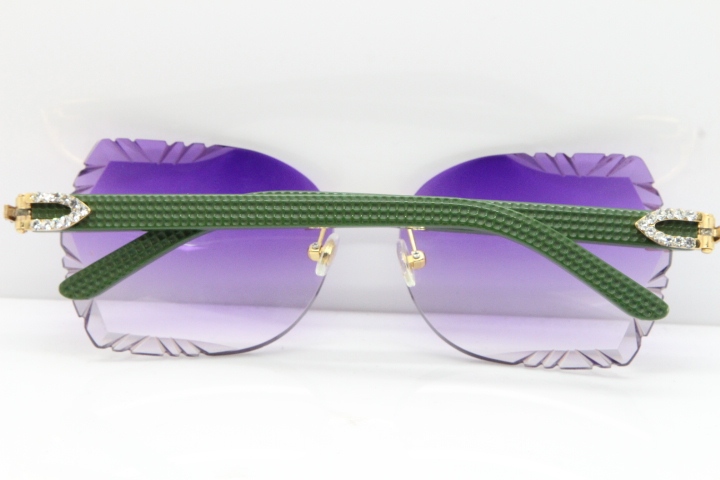 Cartier Rimless T8200762 Big Diamond Green Aztec Arms Sunglasses In Gold Purple Lens