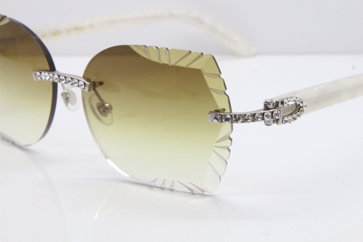 Cartier Rimless T8200762 Big Diamond Marble White Aztec Arms Sunglasses In Gold Brown Lens